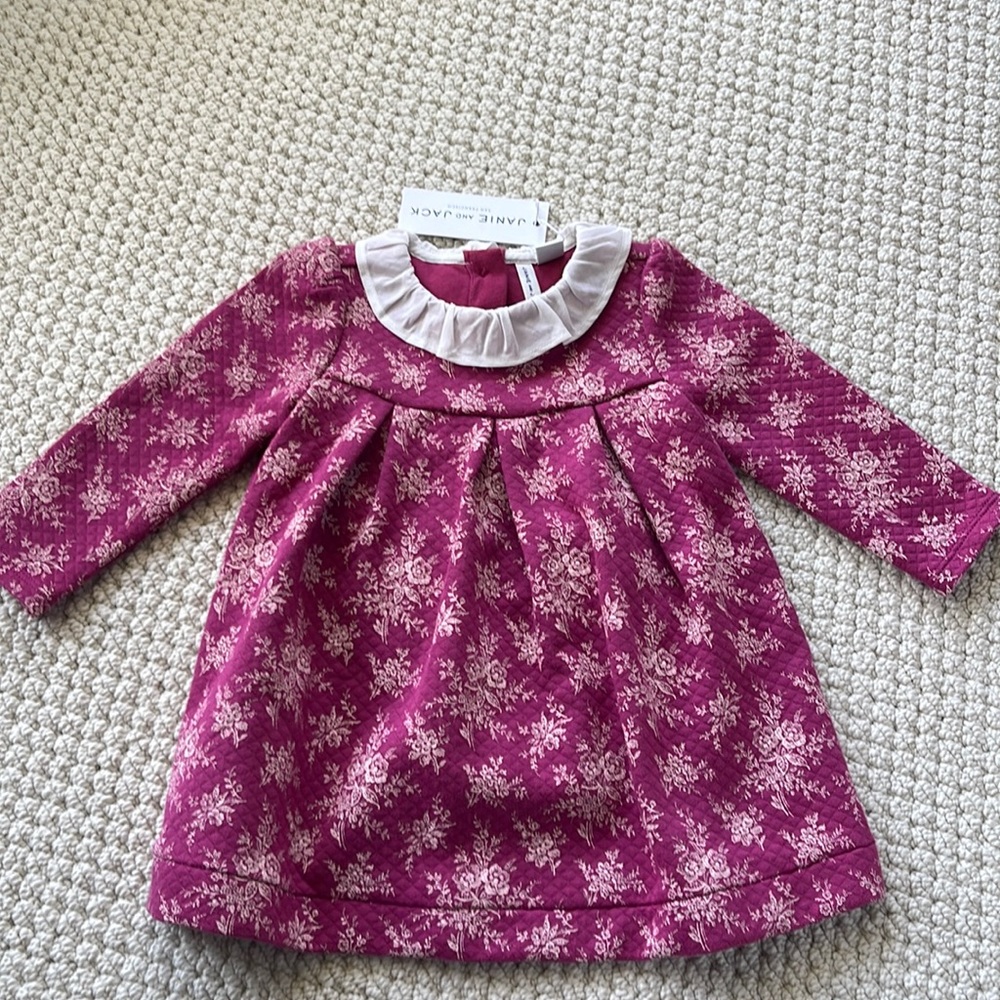 Janie and Jack burgundy dress floral white collar